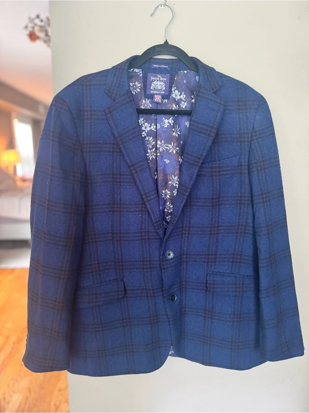 Savile Row 100% Wool Blue Plaid Sport Coat Blazer